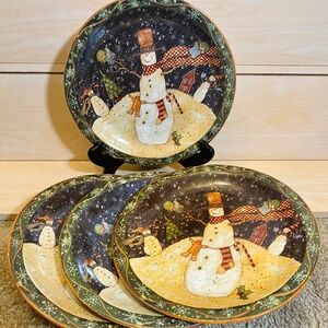 Certified International Snowman Dinner Plates by Susan Winget Folk - FOUR Plates